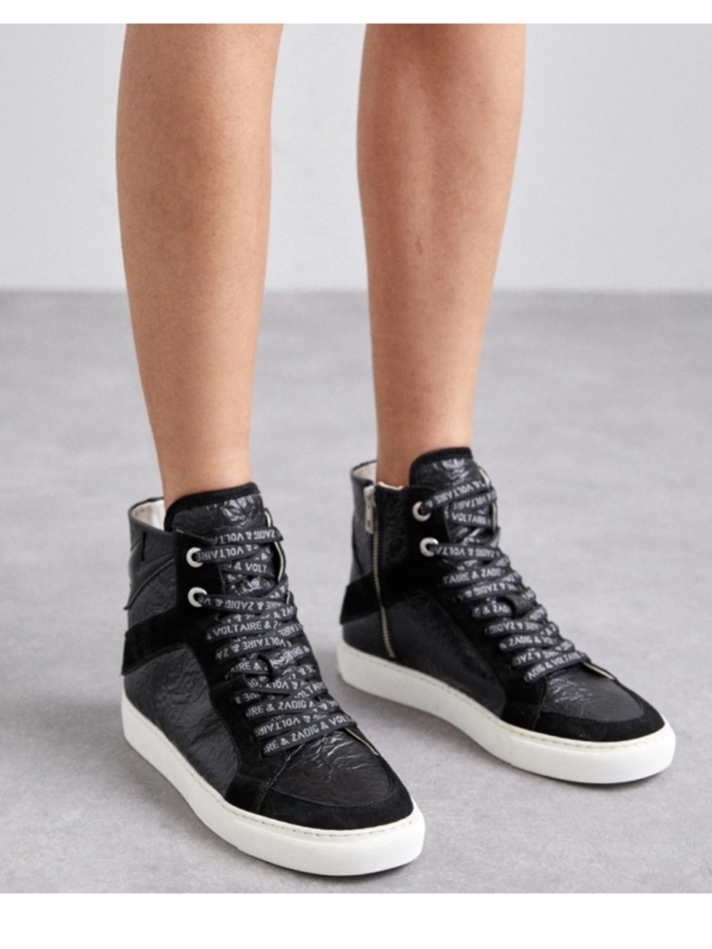 $498 ZADIG & VOLTAIRE HIGH FLASH HIGH-TOP WRINKLE SNEAKERS NWOB 37